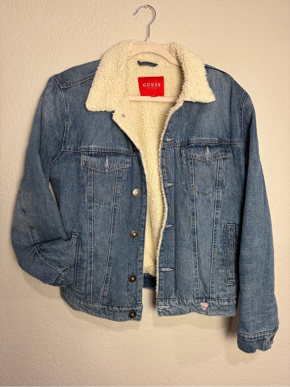 GUESS Light Blue Denim Jacket with Cream Sherpa Lining